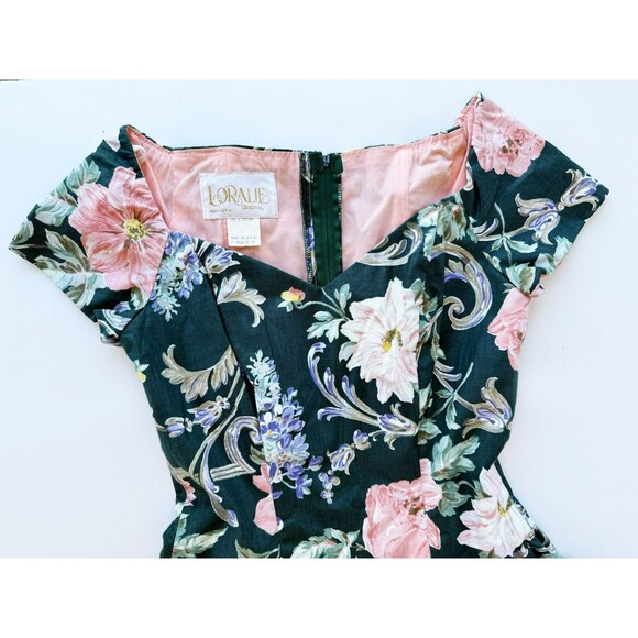 80's Vintage Loralie Floral Cotton Swing Square Dance Sweetheart Dress 6 fits XS - Picture 4 of 10